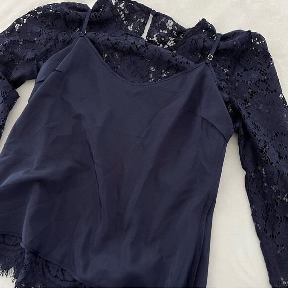 J. Crew Navy Long Sleeve Lace Top with Removable Tank Lining, Size 4 NWOT - Picture 9 of 13